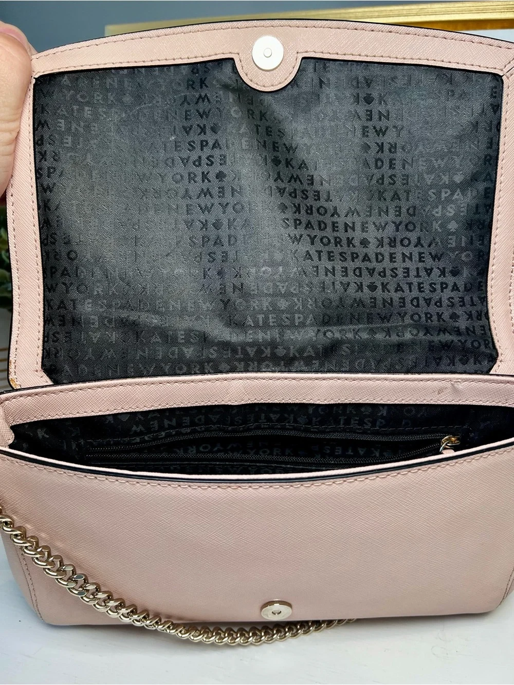 Kate Spade New York Black Blush Saffiano Leather Chain Shoulder Handbag Purse